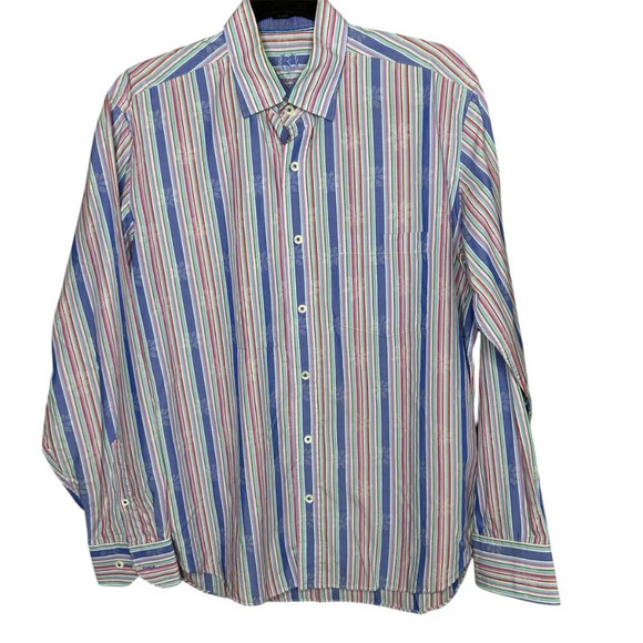 Bugatchi Uomo Striped Flip Cuff Casual Long Sleeve Shirt Size Medium - Picture 2 of 12